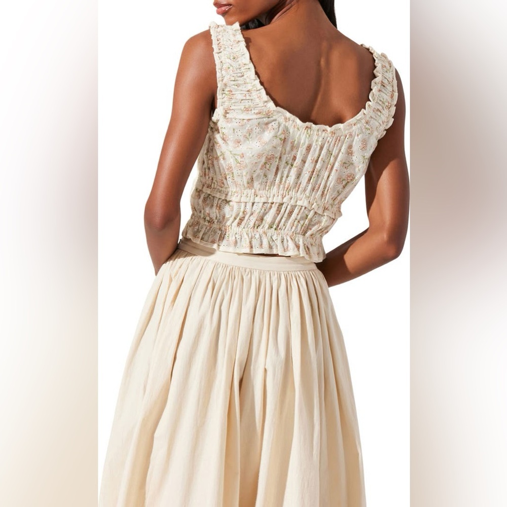 ASTR Kissed Shirred Ruffle Sleeveless Crop Top - Picture 2 of 7